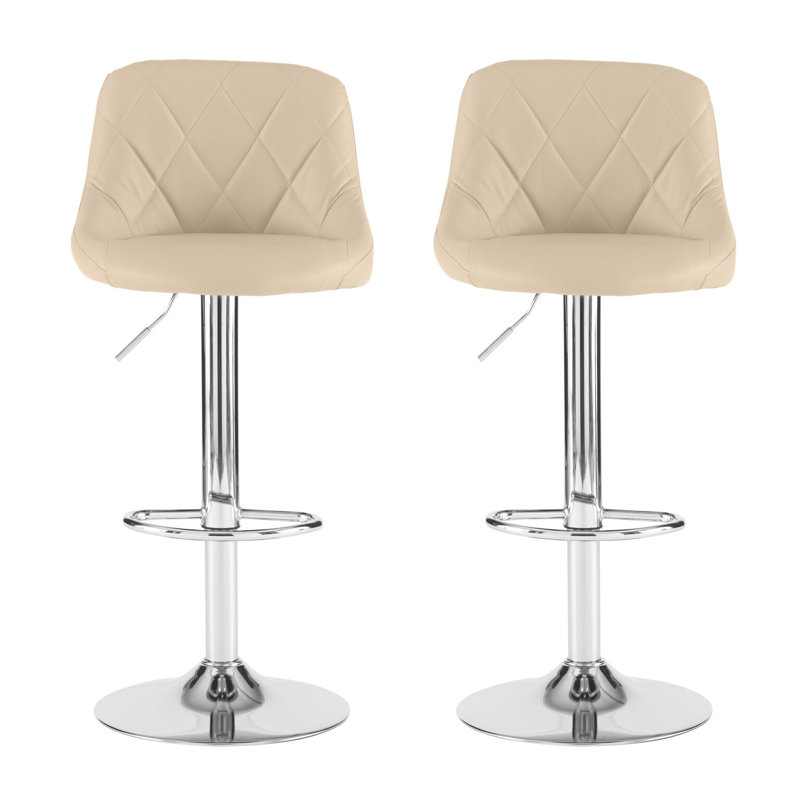 Idlewood Swivel Upholstered Adjustable Height Bar Stool, Chrome, Cream