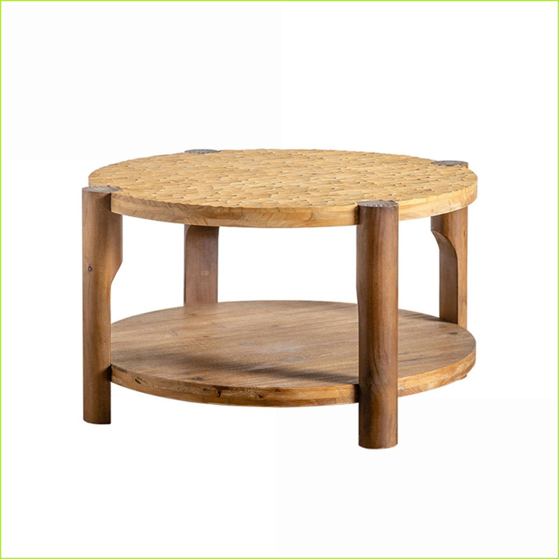 Table basse à 2 niveaux avec pieds en bois massif pour le salon Facile à nettoyer