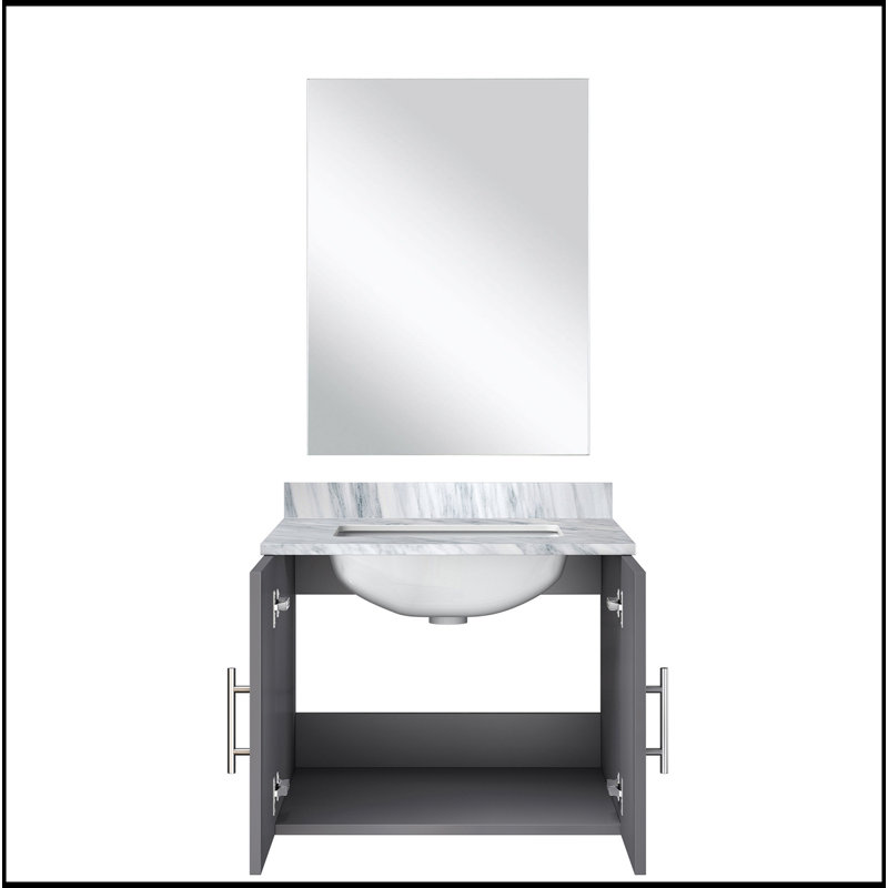 Meuble-lavabo simple 24 po X P 22 po P, comptoir en marbre de Carrare et Miroir, Gris foncé
