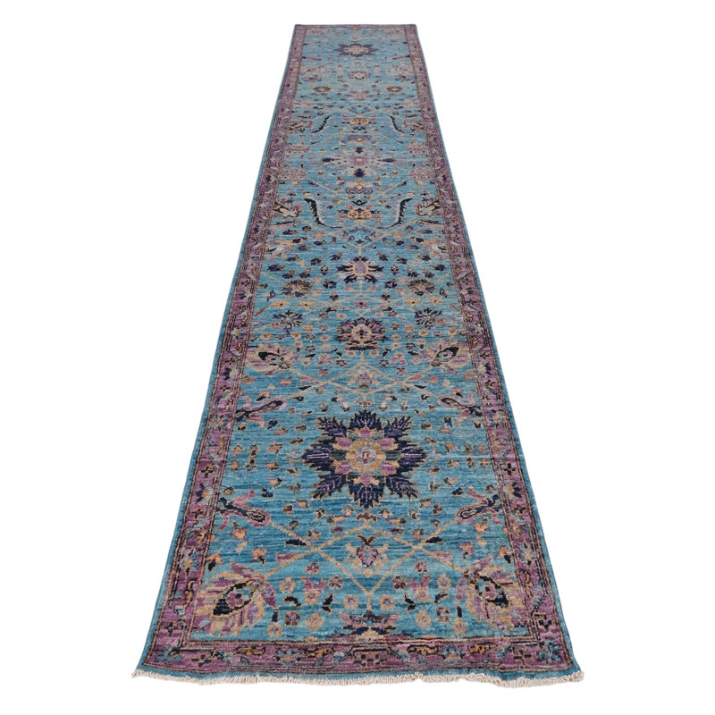 Hand Knotted Wool Area Rug in Blue And Purple