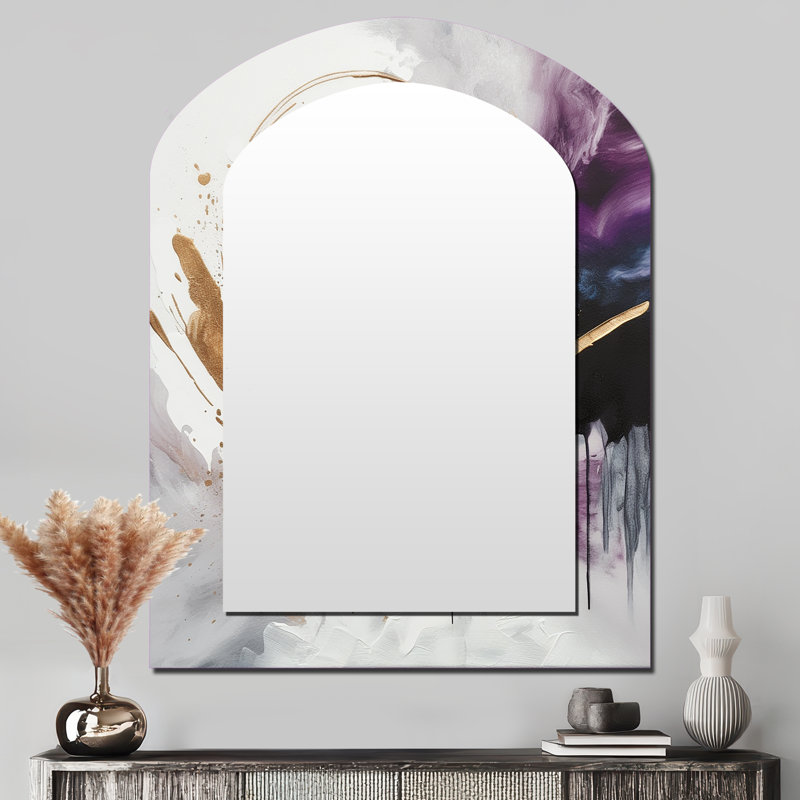 Circlar Design Solid Marble Art II - Marble Asymmetrical Large Mirror, Modern Arch Decorative Wall Mirror, Printed Metal Art