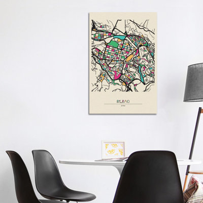 Bilbao, Spain Map 1 Piece Wrapped Canvas Wall Art