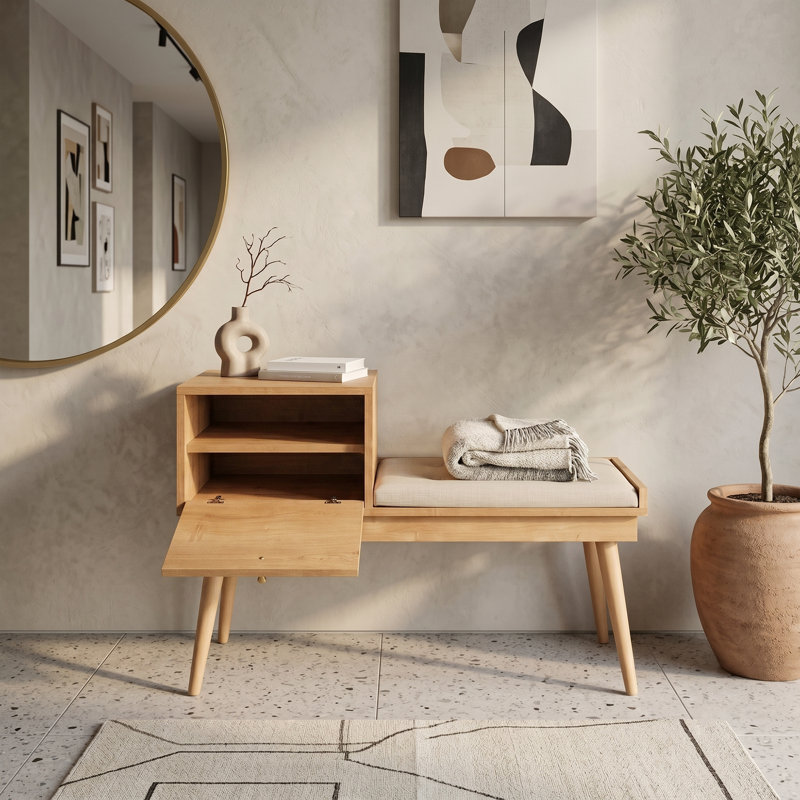 Banc de rangement en bois avec siège rembourré Callum