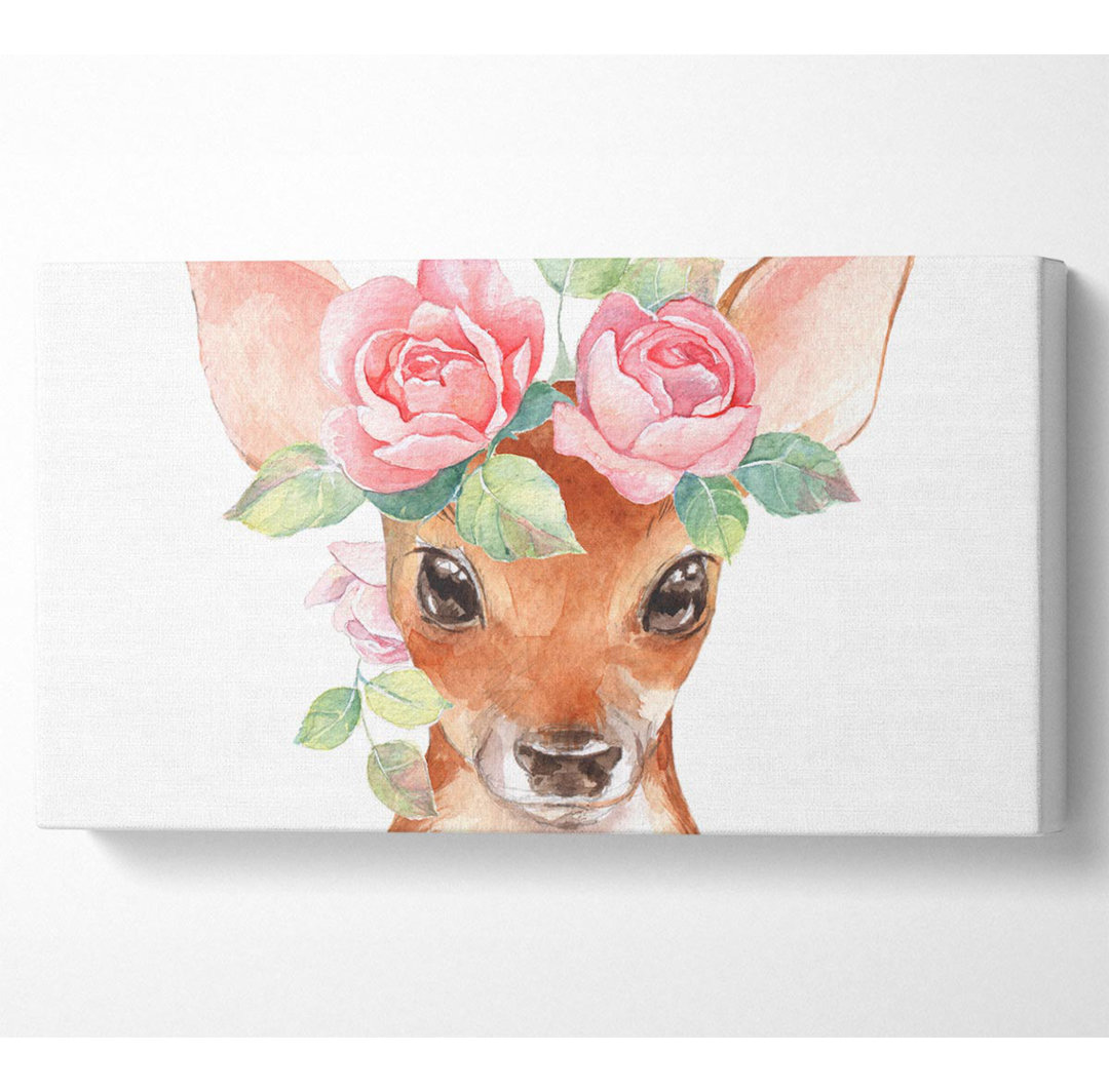 Bartucca Water Colour Floral Deer - Kunstdrucke auf Leinwand