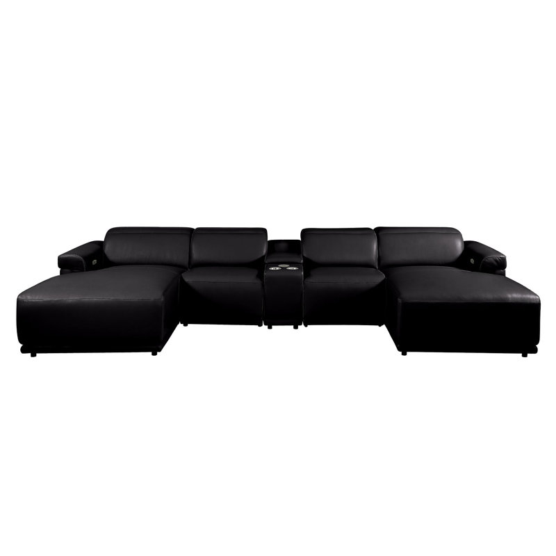Canapé modulaire noir en cuir italien 5 pièces avec accoudoirs réglables en U noir, Noir