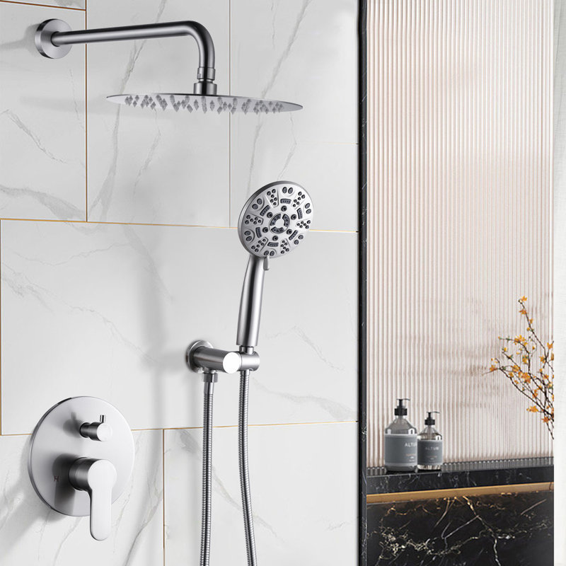 9 jets avec 1,8 gallon par minute 10 po Système de douche mural avec deux pommes de douche, Nickel brossé
