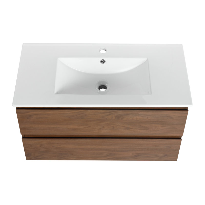 Meuble-lavabo mural 36 po avec lavabo en céramique à 2 tiroirs à fermeture en douceur 36 po