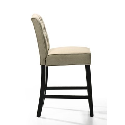 De 2 chaises à hauteur de comptoir avec dossier rembourré beige, pieds à finition noire, chaises à structure en bois d'hévéa, tissu, 2, pieds et structure, profondeur de siège de 17 po