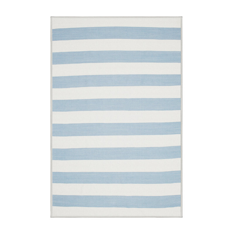 Tapis rayé bleu / blanc, Rectangle 5 pi x 7 pi