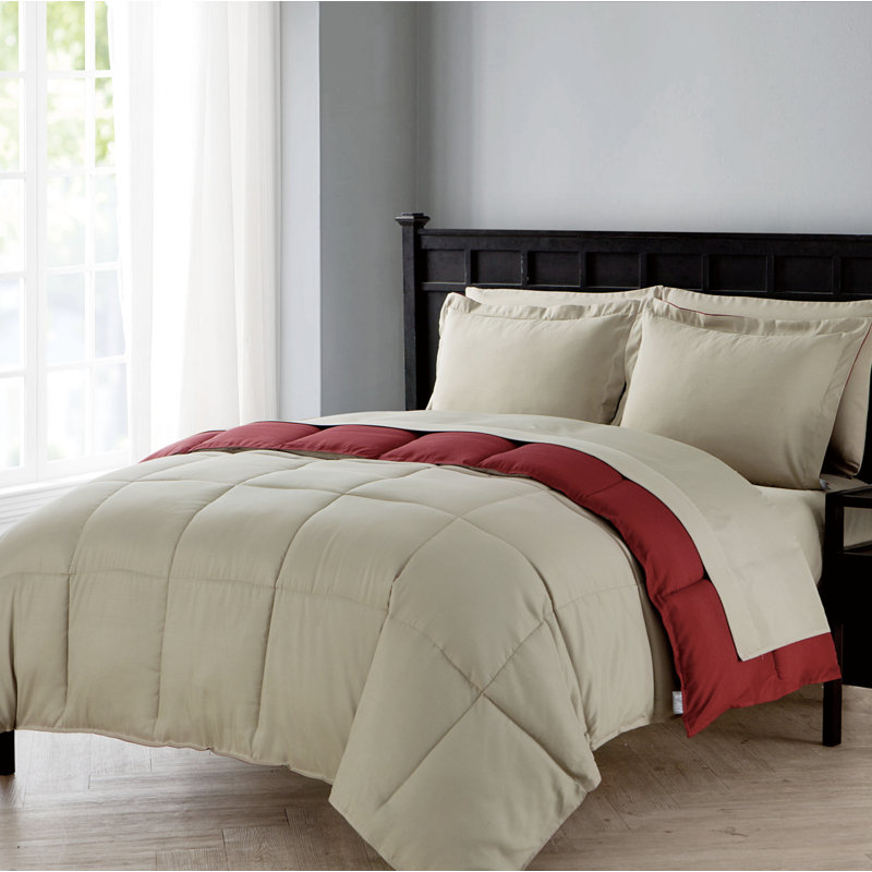 Lincoln Polyester Comforter, Full Comforter + 6 Additional Pieces, Red/Taupe