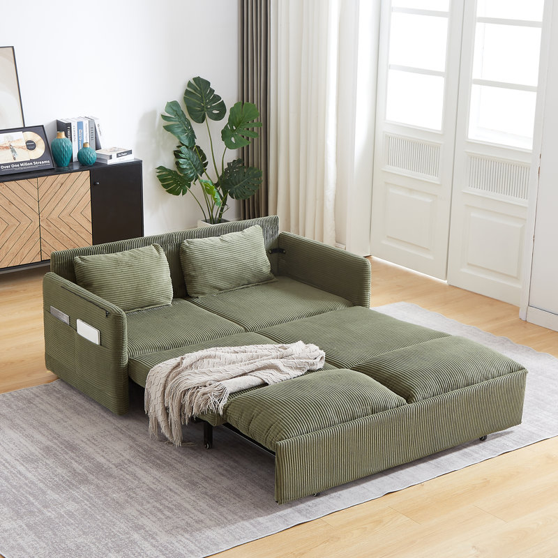 Canapé-lit convertible en velours côtelé 64,5 po CANYONNEST MH - Canapé réglable 3 en 1 avec lit escamotable, poches latérales et 2 coussins, pour salon, chambre à coucher, appartement, bureau