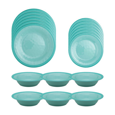 Beaded 18 Piece Melamine Dinnerware Set Plate and Bowl Set - Service for 6