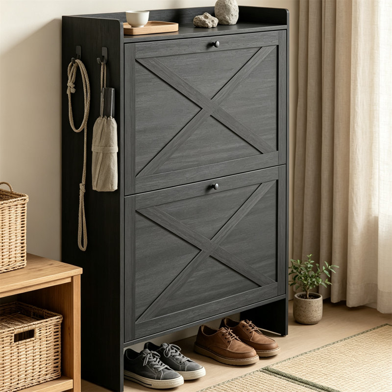 Armoire de rangement pour chaussures Farmhouse, Noir
