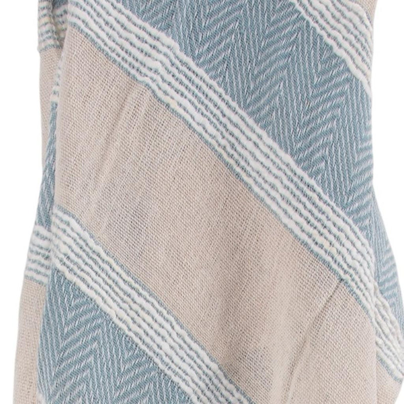 Jeté rayé en coton 50 po x 60 po avec franges Aqua