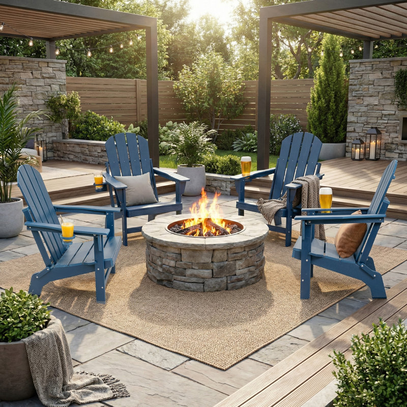 4 chaises Adirondack d'extérieur pliables, Marine, 4