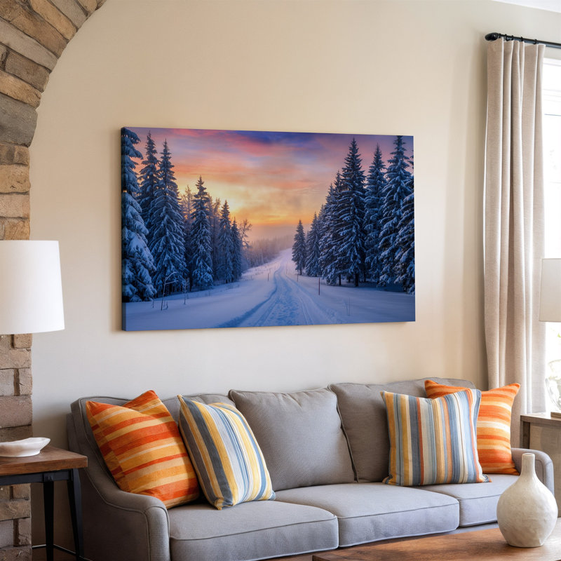 Reproduction d'art sur toile, "Un paysage d'hiver serein avec un chemin recouvert de neige", H 30 po x l 40 po