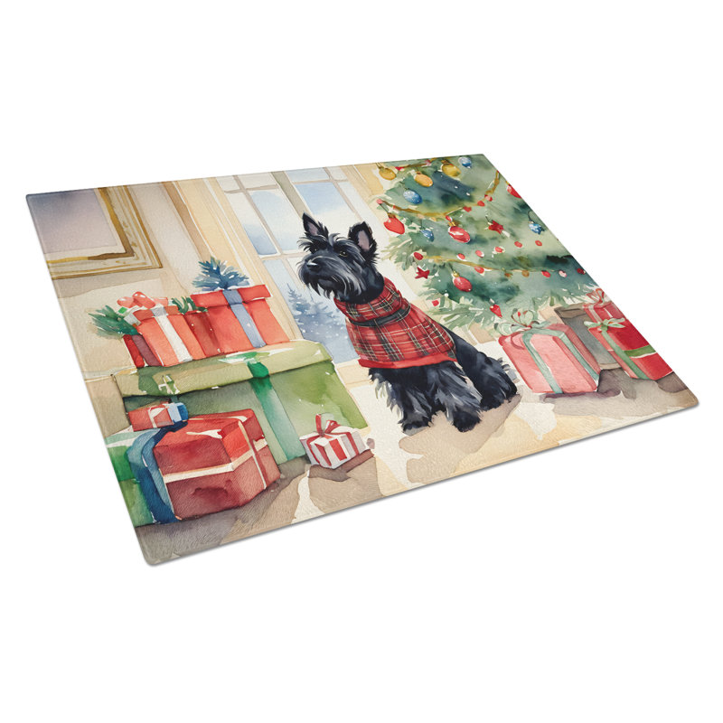 Scottish Terrier Cozy Christmas Glass Cutting Board Large