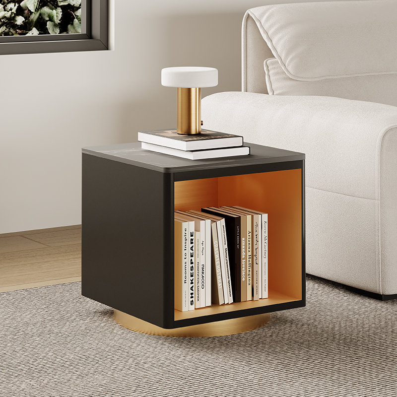 Table d'appoint moderne avec lumière DEL et rangement George, Noir