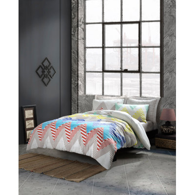 Ensemble de housse de couette en coton rose / bleu / crème Haike