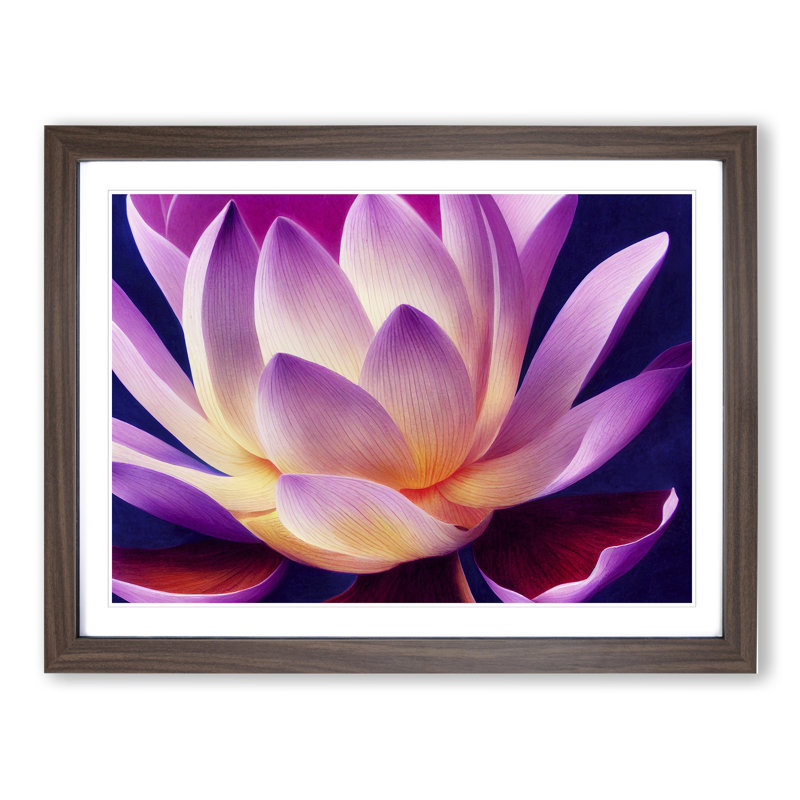 Eye Catching Lotus Flower 1 Piece Single Picture Frame Painting, 46cm H x 64cm W x 2cm D, Walnut
