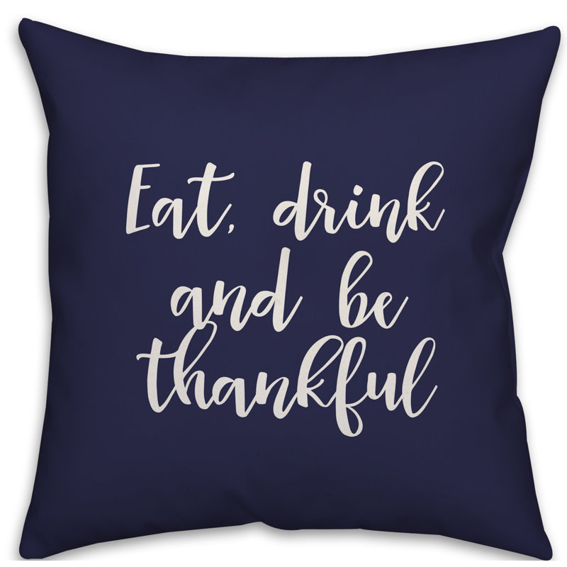  Coussin «Eat Drink and Be Thankful», Bleu marine, Coussin décoratif