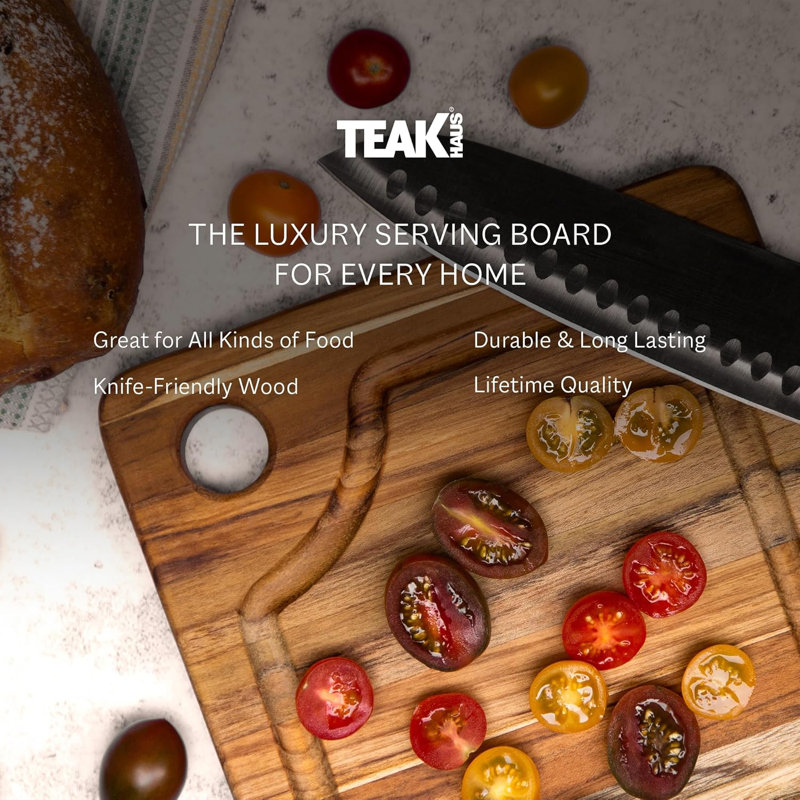 Teakhaus Square Teak Wood Cutting & Serving Board, Hand Grip, 8" x 8"