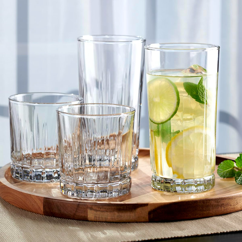 Anniston Clear Glass 16-Piece Drinkware Set with Rocks and Tumbler Glasses