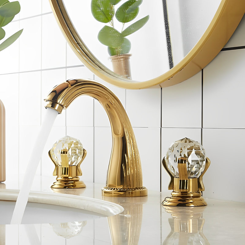 Portobelo Gold Polished 8*" Inch Widespread Faucet With Crystal Handles