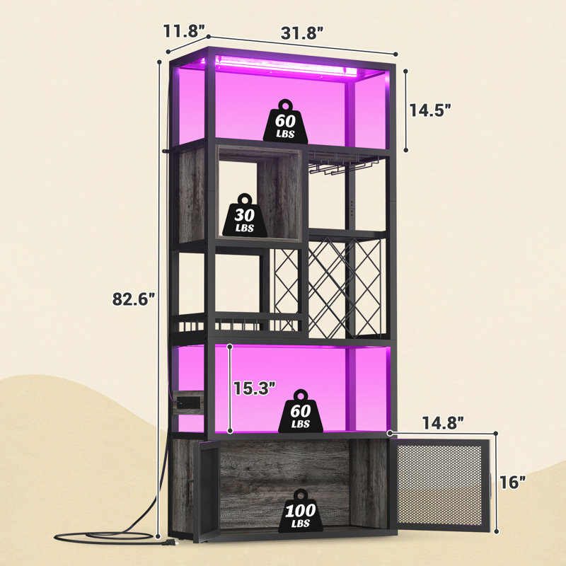 Grande armoire à vin de 83 po avec prise de courant, Black/Gray