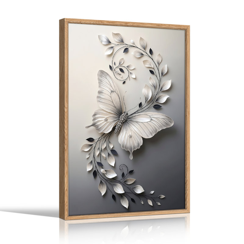 Ensemble de 1 tableau sur toile à motif de papillons et de feuilles, H 24 po x l 16 po, Toile tendue