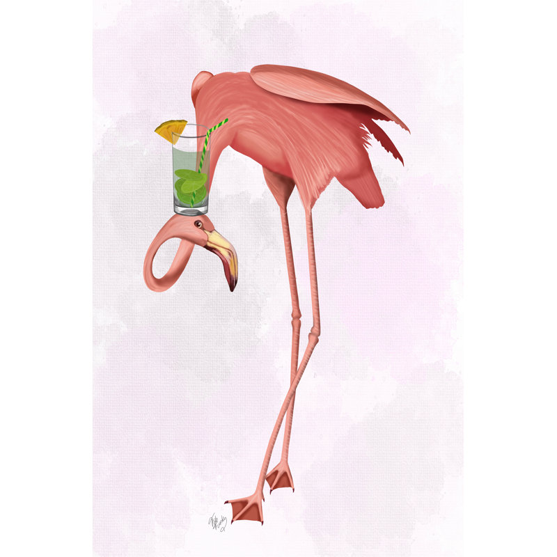 Flamant rose et cocktail 1, H 36 po x l 24 po x P 1 po