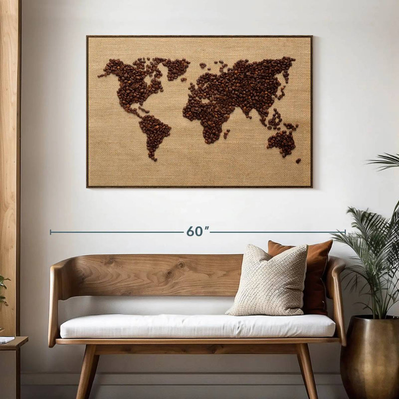 Monde du café, 46 po x 31 po, Cadre flottant noyer