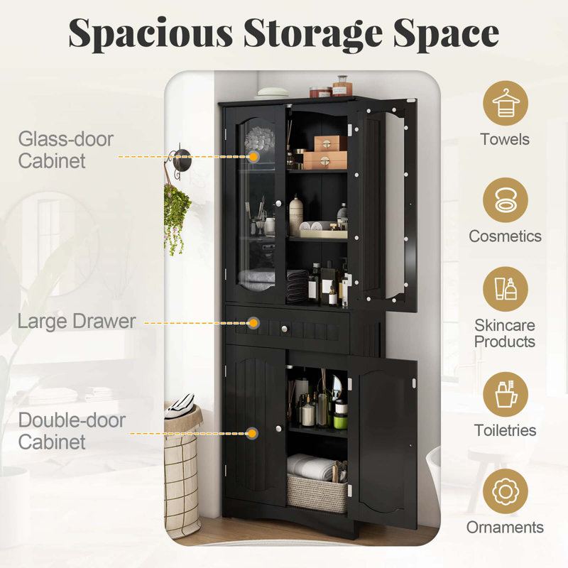 Black MDF Tall Living Room Cabinet with Adjustable Shelving