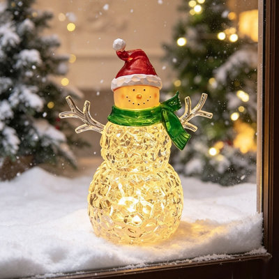 Figurine de bonhomme de neige en acrylique avec chapeau de père Noël