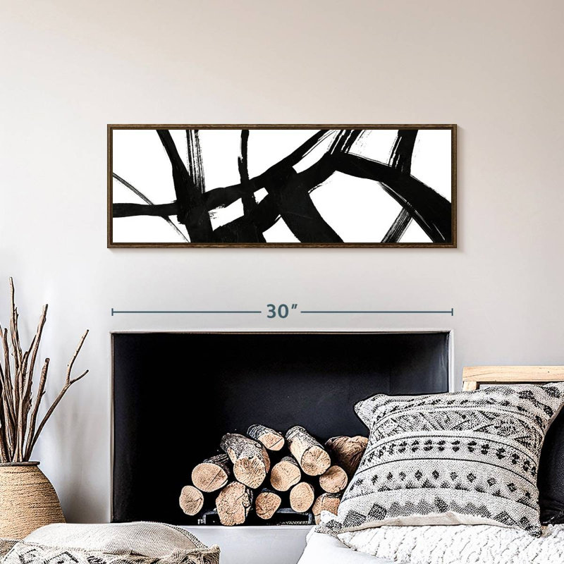 Encre noire stries V, 31" X 11", Floating Frame Walnut
