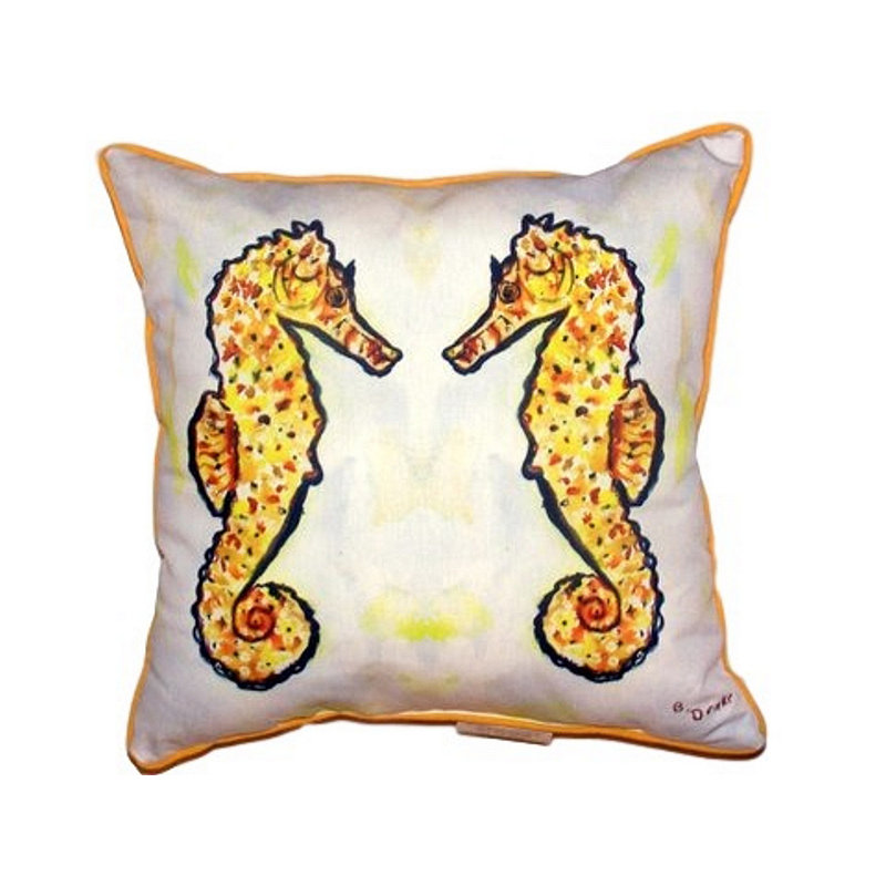 Coussin extérieur Gold Sea Horses, H 22 po x l 22 po