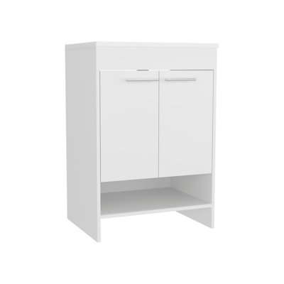 Lorenzo Floor Vanity With Four Drawers And Two Open Shelves, White