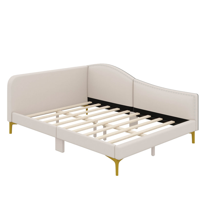 Luxurious Upholstered Daybed With Stylish Headboard And Comfortable Armrests, Beige, Full