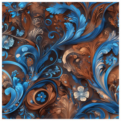 Intricate Blue Brown Floral Wall Tapestry - Floral Wall Decor