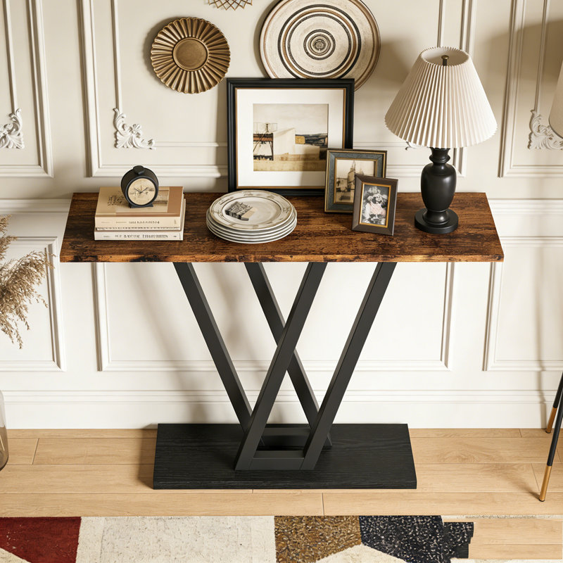 Industrial Console Table Entryway Hallway Table, Black & Brown