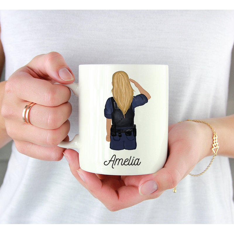 Tasse à café personnalisée, Jaune / femme, agent de police 1, Oui