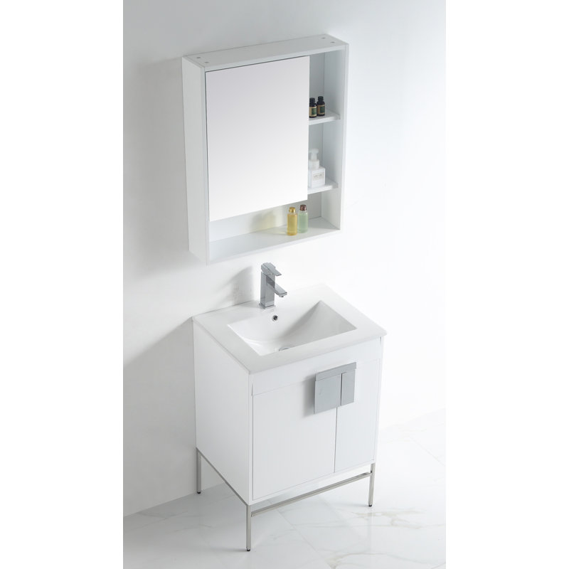 Verlene 24'' Single Bathroom Vanity with Ceramic Top with Mirror, White