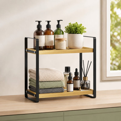 Countertop Storage Rack with Integrated Basket — Versatile Organization for Beauty Products and Kitchenware — Multi-Scene Utility for Bathrooms, Kitchens, and Wardrobes