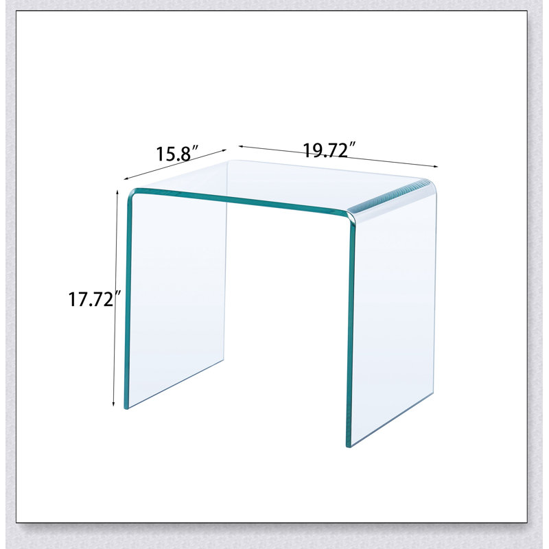 Table d'appoint en verre cintré trempé transparent, table de bout transparente pour une utilisation moderne et polyvalente