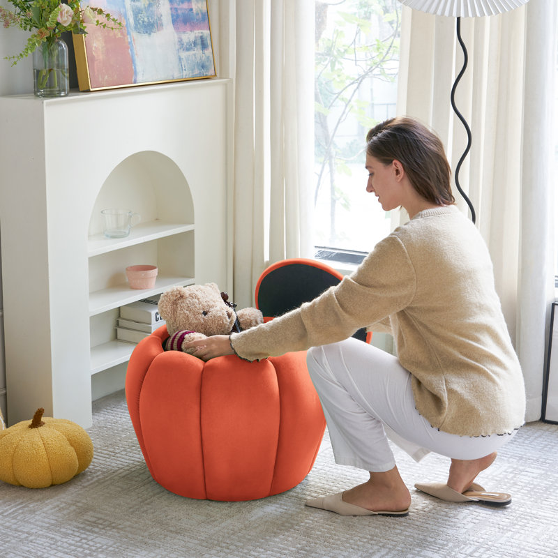 Upholstered Ottoman with Storage Velvet Vanity Stool for Living Room, Orange