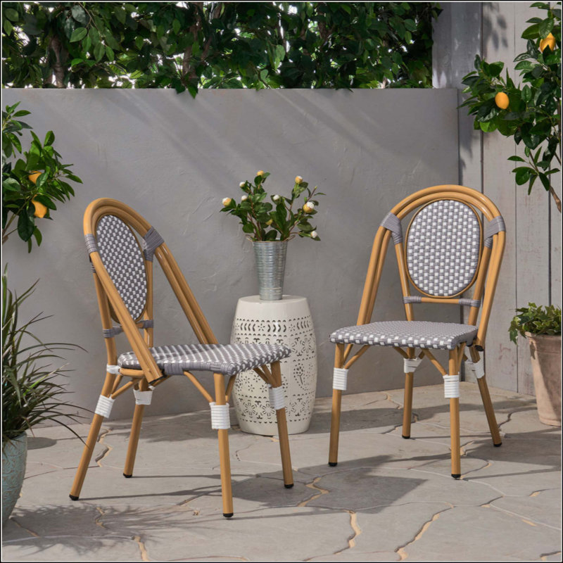 Ensemble de 2 chaises bistro d'inspiration parisienne avec structure en aluminium résistant à la rouille et osier durable
