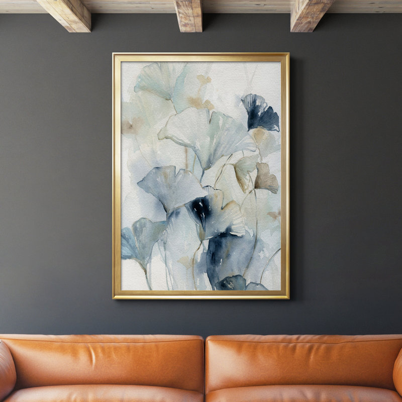 Indigo Ginkgo I - Peinture sur toile encadrée, H 42,5 po x l 30,5 po x P 1,5 po, Or