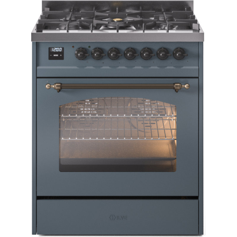 ILVE Nostalgie II 30 in Dual Fuel Range, Blue Gray/Bronze, Natural Gas
