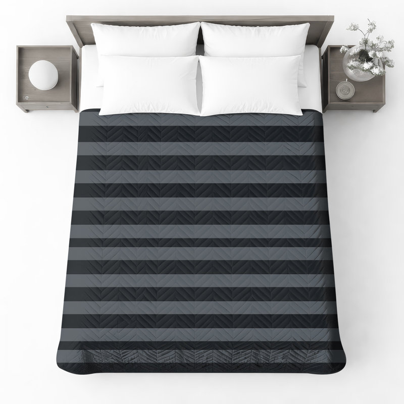 Black  Stripes Quilted Bedspread All Sizes, Full / Double