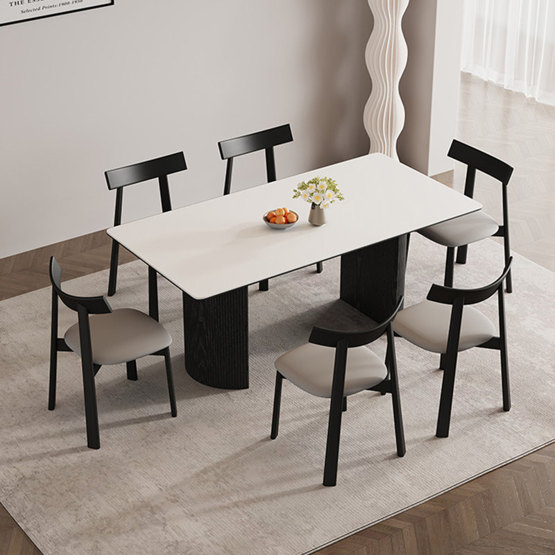 French retro simple rectangular dining table set, 29.5"H x 78.7"L x 35.4"W